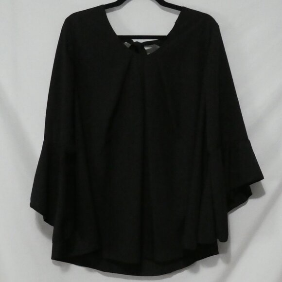 SHEIN - Curve | 1XL | Chic Black Blouse | Bell Sleeves | Back Tie Detail - Picture 1 of 15